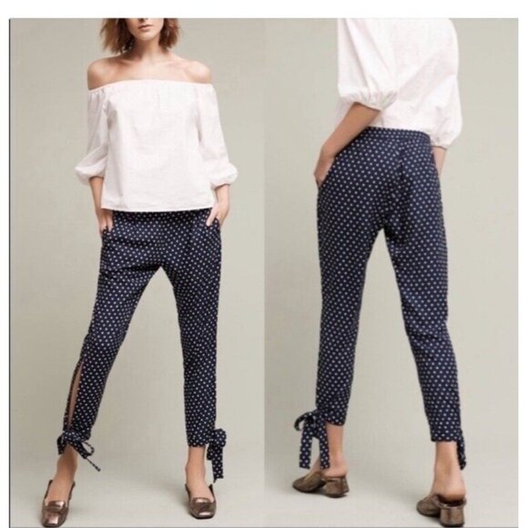SATURDAY SUNDAY Lobelia Navy Print Tie Ankle Pants - Picture 1 of 12